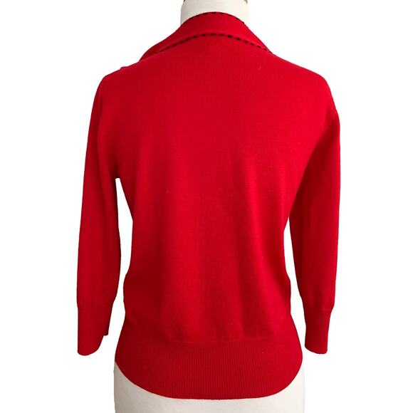 Biba Tie Mock Neck Sweater Red 100% Wool Knit Long Sleeve Casual Size 40 US 2 - Picture 3 of 5